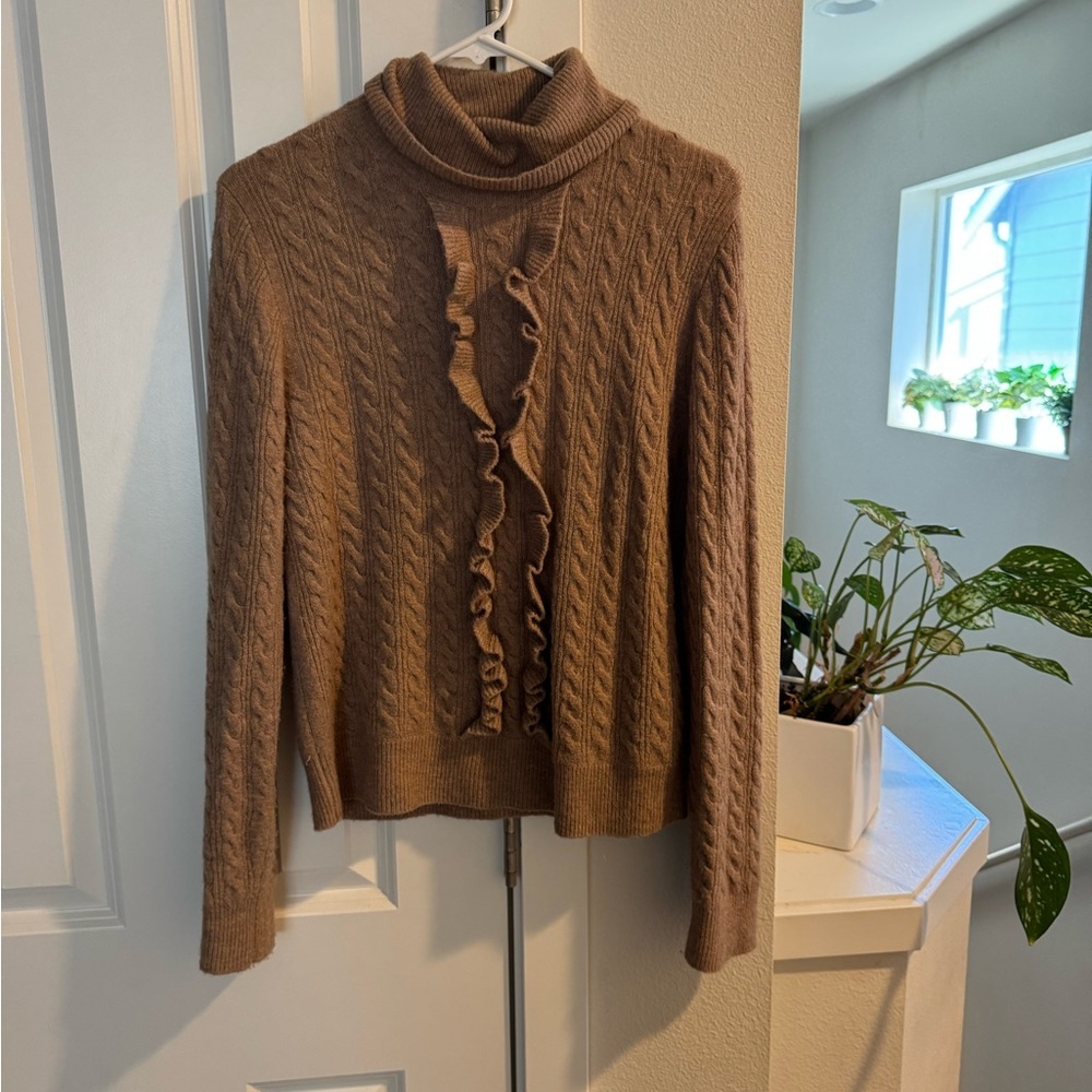 J Crew Brown Cable Knit Turtleneck Sweater